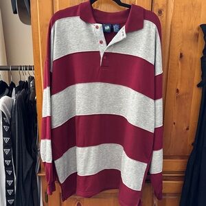 Vintage - NWT - Burgundy and Gray Striped Men's Polo Shirt - fleece lined